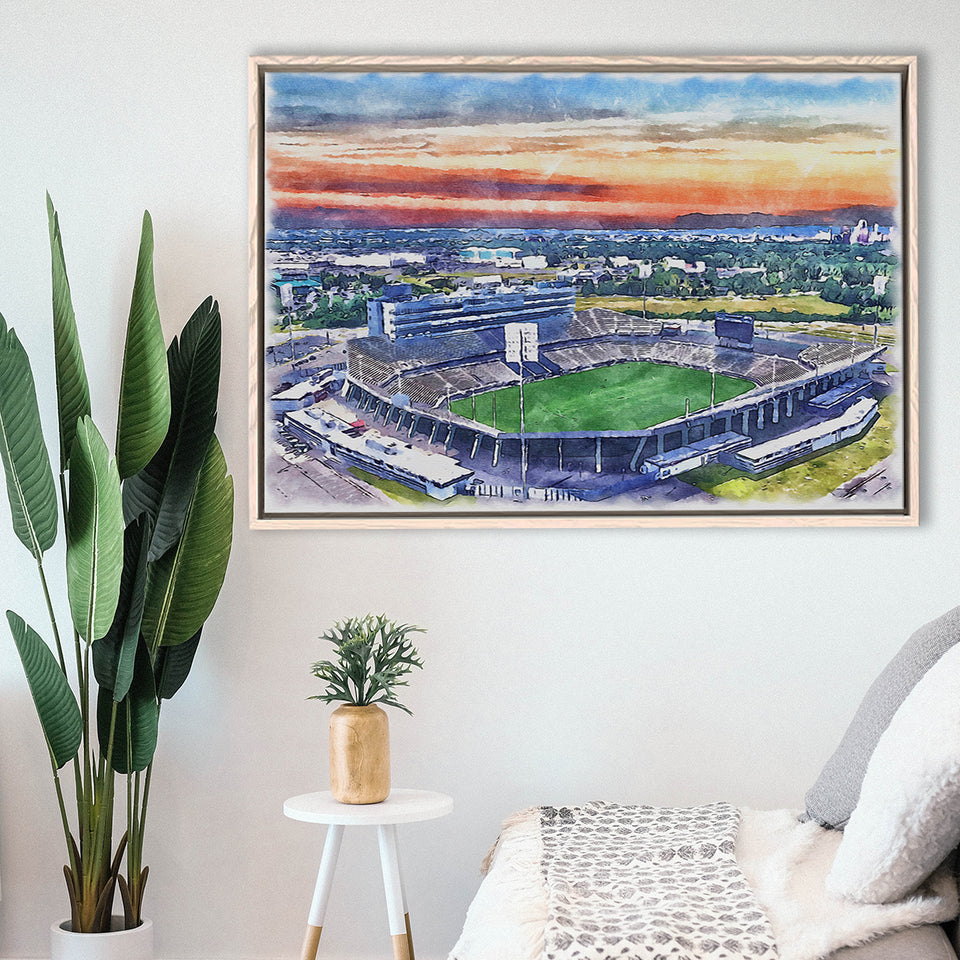 Rentschler Field WaterColor Framed Canvas Prints, East Hartford Connecticut Watercolor, Stadium Art Gifts, Floating Frame