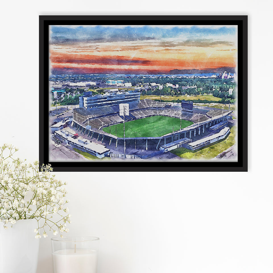 Rentschler Field WaterColor Framed Canvas Prints, East Hartford Connecticut Watercolor, Stadium Art Gifts, Floating Frame