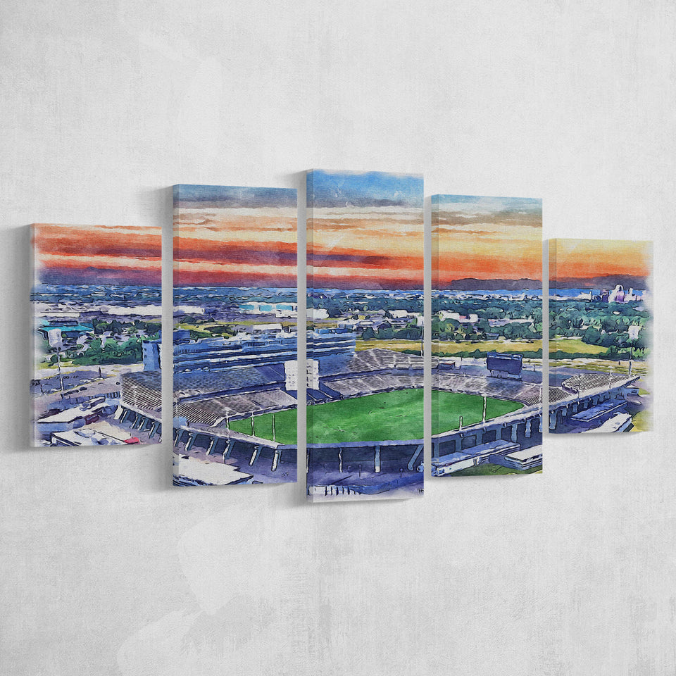 Rentschler Field WaterColor 5 Panels Mix Canvas Prints, East Hartford Connecticut Watercolor, Large Stadium Canvas
