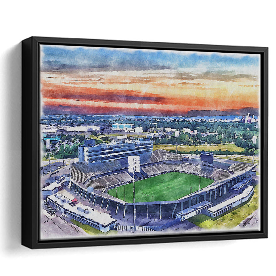 Rentschler Field WaterColor Framed Canvas Prints, East Hartford Connecticut Watercolor, Stadium Art Gifts, Floating Frame