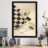 Retro Checkered Martini, Vintage Bar Wall Art With Olives & Checkerboard, Mid Century Modern, Framed Art Print, Fine Art Decor