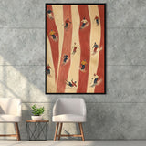 Retro Red Skiers, Tiny People Ski Wall Art, Preppy Winter Sports And Mountain Lodge Decor, Framed Canvas Print, Floating Frame