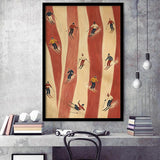 Retro Red Skiers, Tiny People Ski Wall Art, Preppy Winter Sports And Mountain Lodge Decor, Framed Art Print, Fine Art Wall Decor