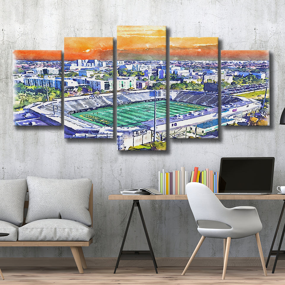 Riccardo Silva Stadium WaterColor 5 Panels Mix Canvas Prints, University Park Florida Watercolor, Large Stadium Canvas