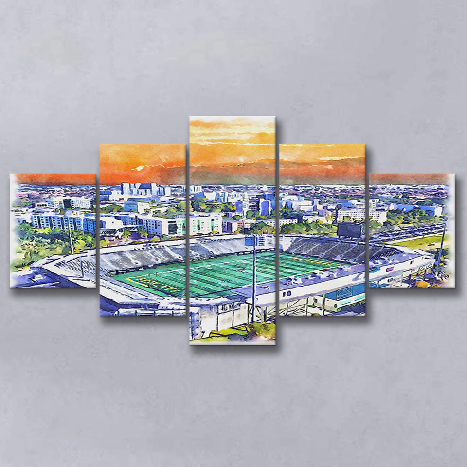 Riccardo Silva Stadium WaterColor 5 Panels Mix Canvas Prints, University Park Florida Watercolor, Large Stadium Canvas