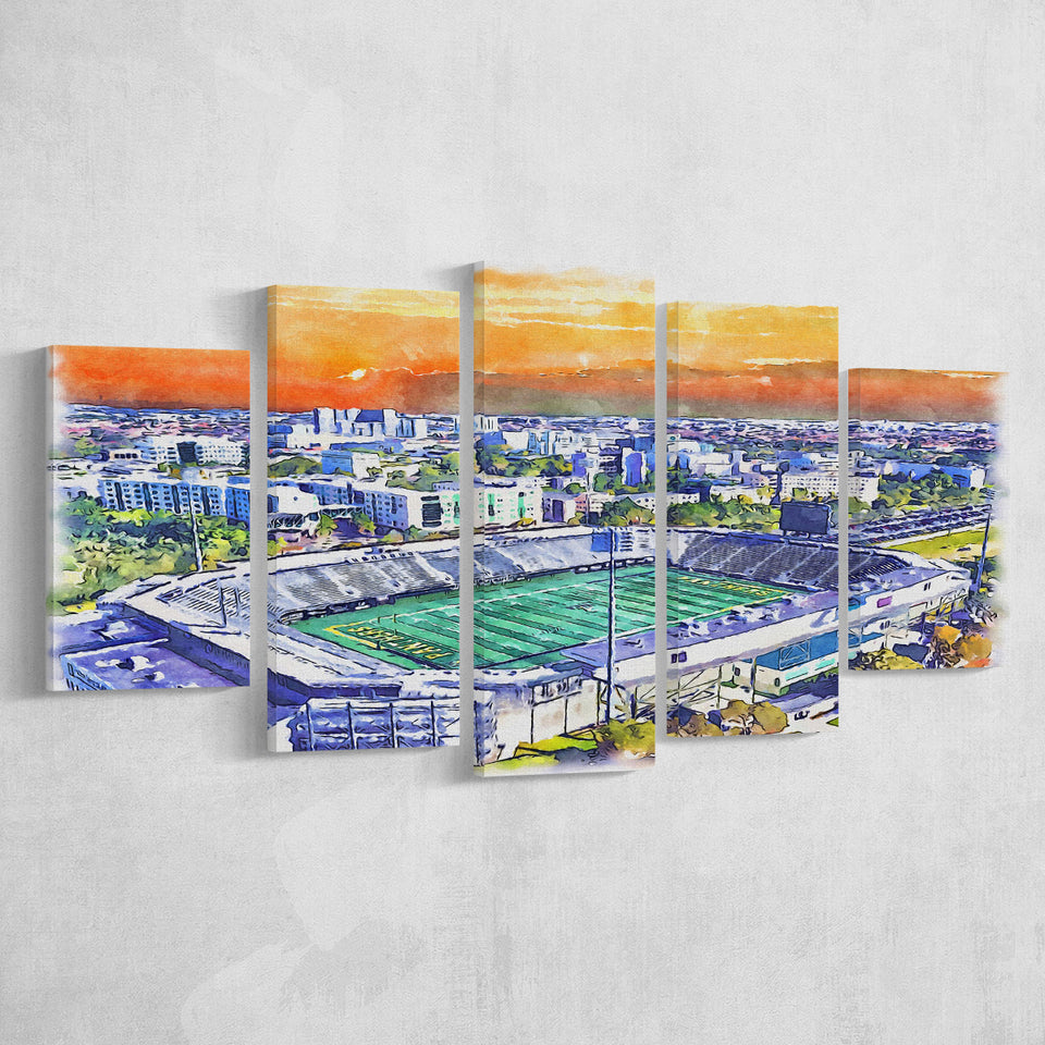 Riccardo Silva Stadium WaterColor 5 Panels Mix Canvas Prints, University Park Florida Watercolor, Large Stadium Canvas