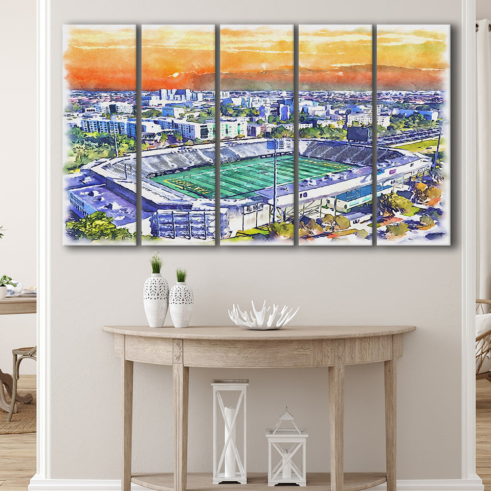 Riccardo Silva Stadium WaterColor 5 Panels B Mixed Canvas Prints, Extra Large, University Park Florida Watercolor