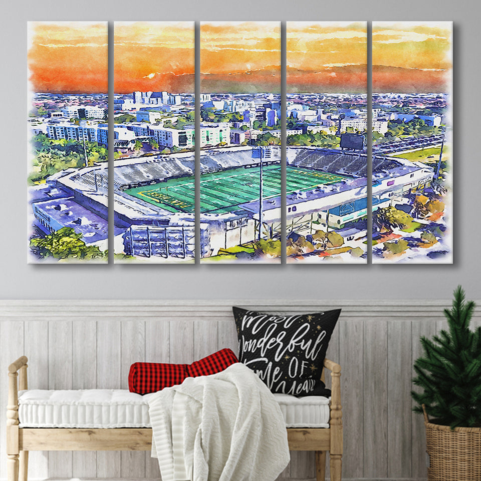 Riccardo Silva Stadium WaterColor 5 Panels B Mixed Canvas Prints, Extra Large, University Park Florida Watercolor