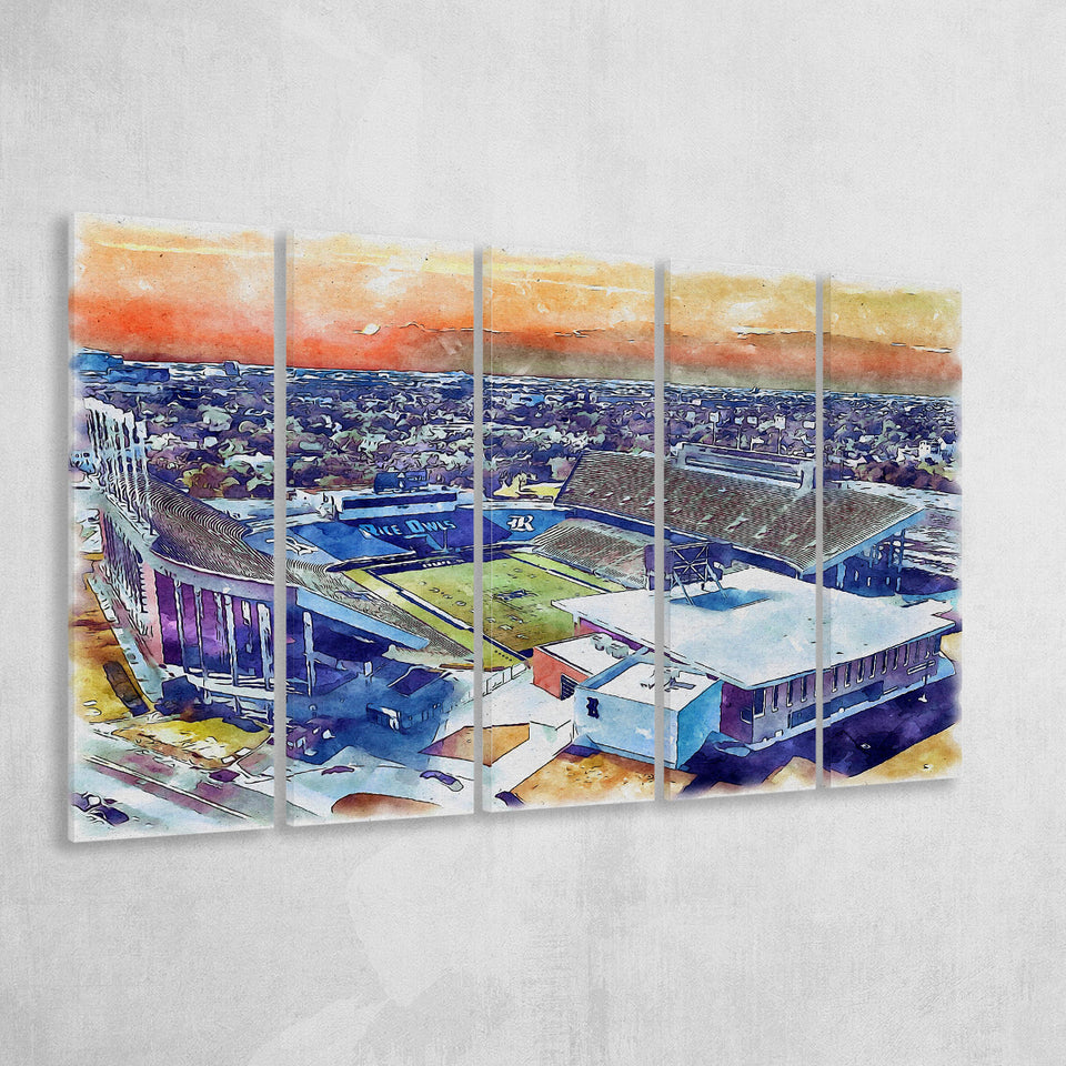 Rice Stadium WaterColor 5 Panels B Mixed Canvas Prints, Extra Large, Houston Texas Watercolor