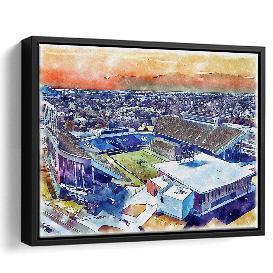 Rice Stadium WaterColor Framed Canvas Prints, Houston Texas Watercolor, Stadium Art Gifts, Floating Frame