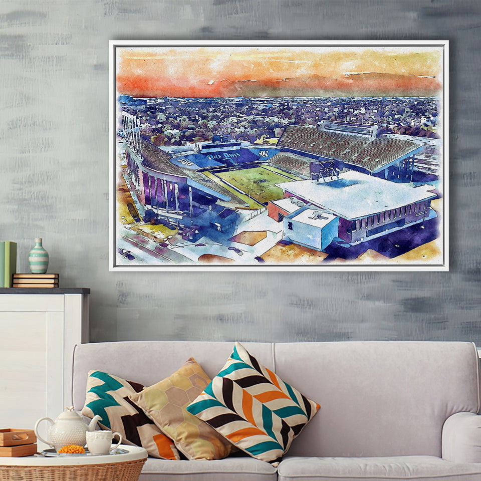 Rice Stadium WaterColor Framed Canvas Prints, Houston Texas Watercolor, Stadium Art Gifts, Floating Frame