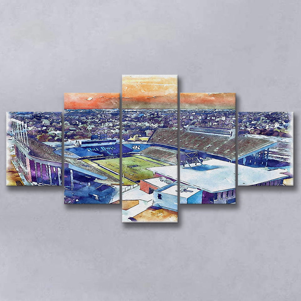 Rice Stadium WaterColor 5 Panels Mix Canvas Prints, Houston Texas Watercolor, Large Stadium Canvas