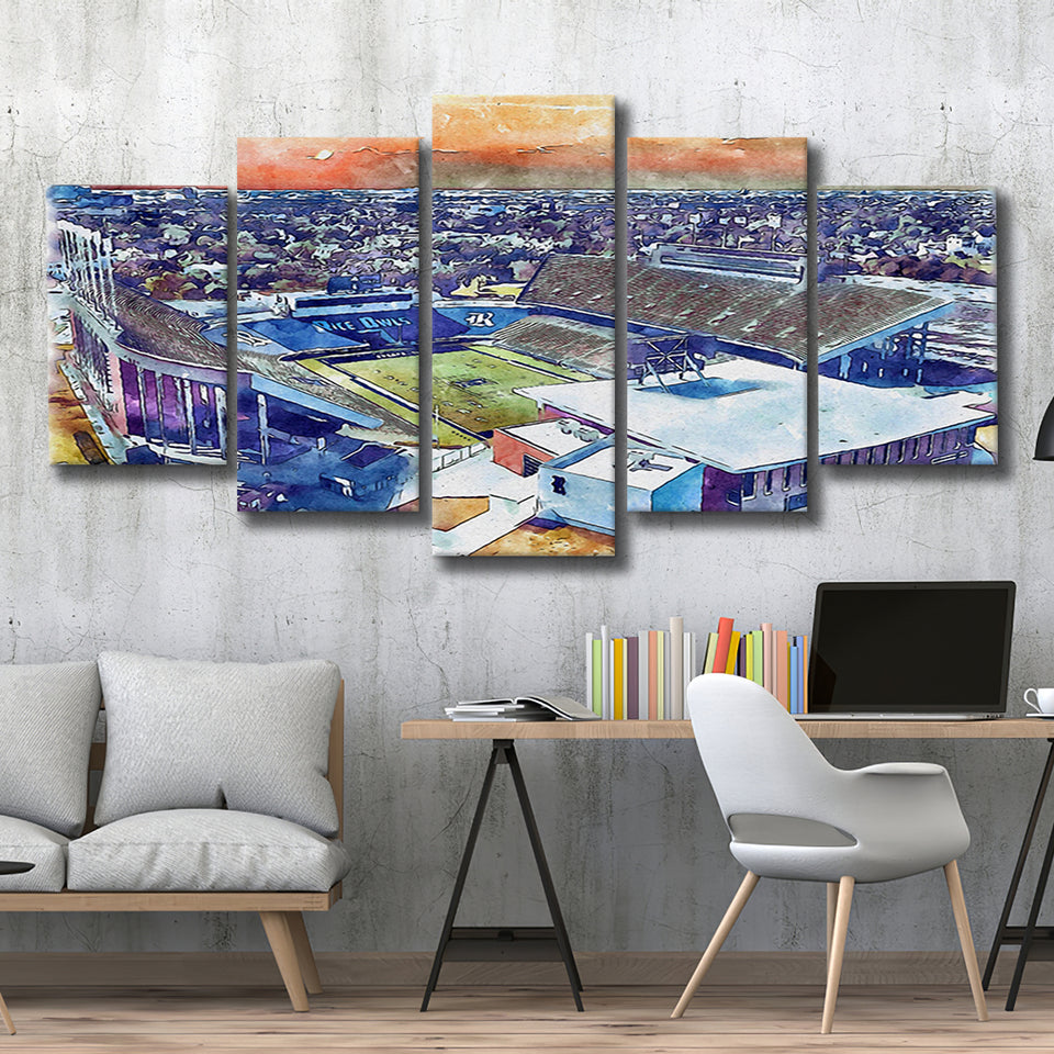 Rice Stadium WaterColor 5 Panels Mix Canvas Prints, Houston Texas Watercolor, Large Stadium Canvas