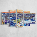 Rice Stadium WaterColor 5 Panels Mix Canvas Prints, Houston Texas Watercolor, Large Stadium Canvas