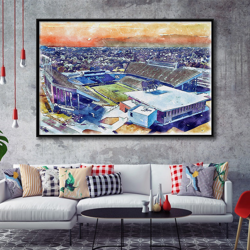 Rice Stadium WaterColor Framed Canvas Prints, Houston Texas Watercolor, Stadium Art Gifts, Floating Frame