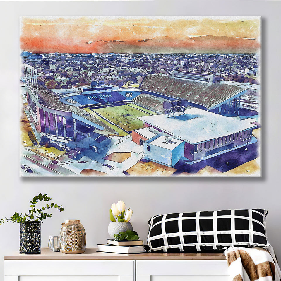 Rice Stadium WaterColor Canvas Prints, Houston Texas Watercolor, Stadium Art Gifts
