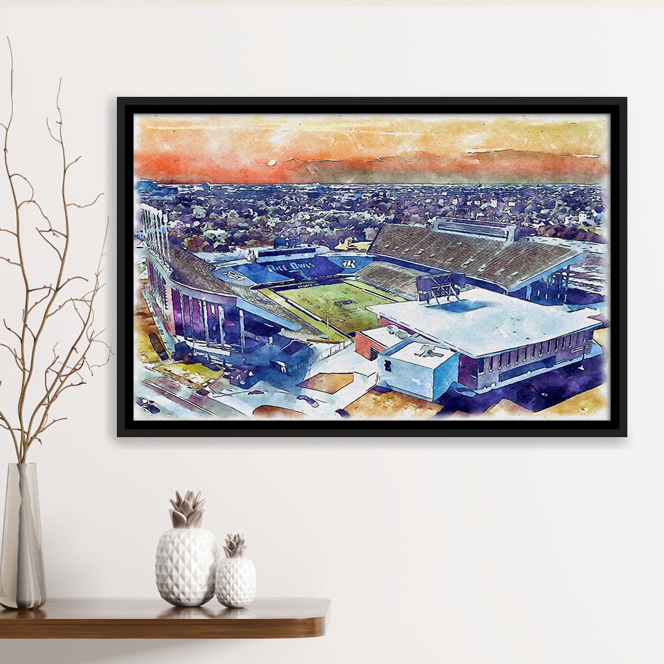 Rice Stadium WaterColor Framed Canvas Prints, Houston Texas Watercolor, Stadium Art Gifts, Floating Frame