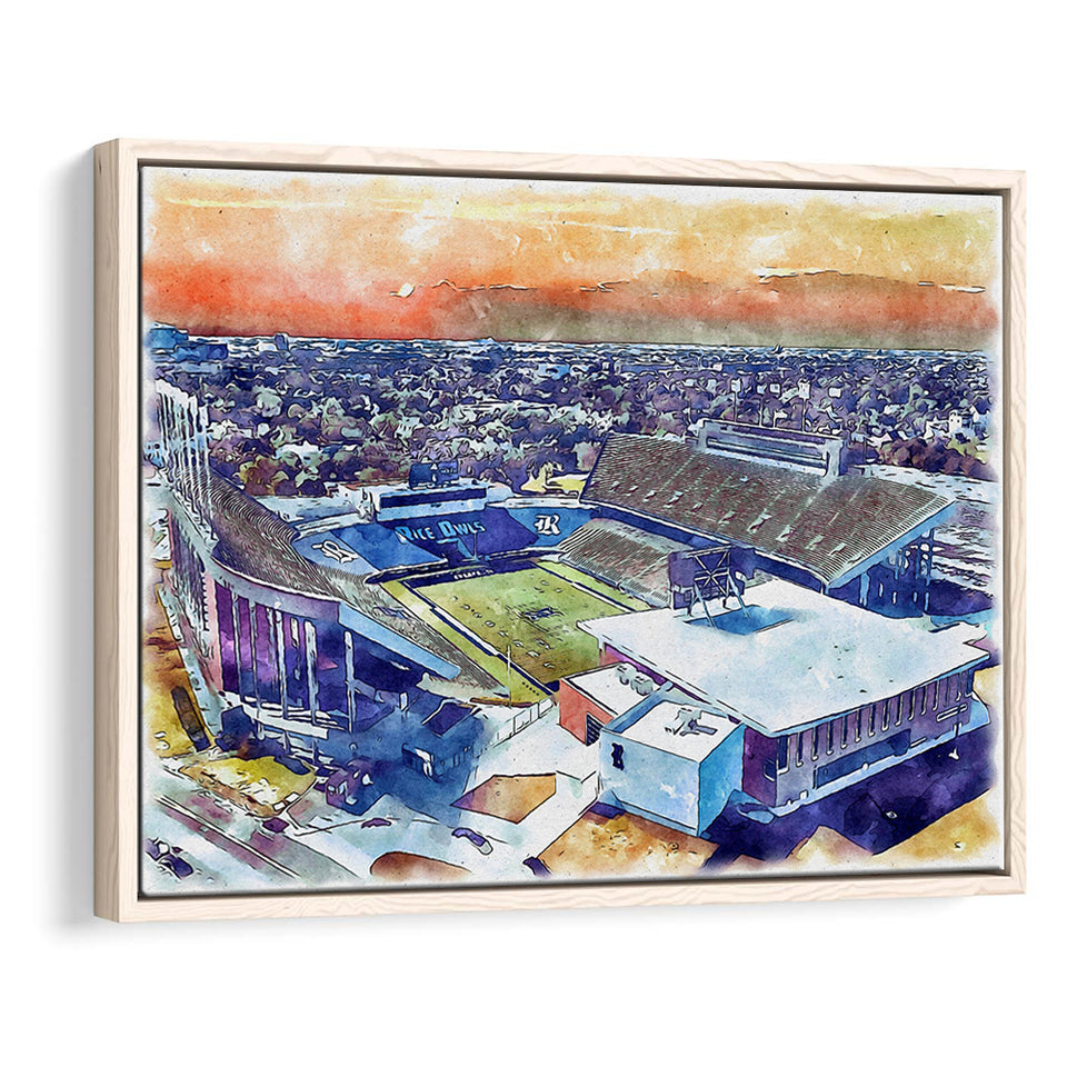 Rice Stadium WaterColor Framed Canvas Prints, Houston Texas Watercolor, Stadium Art Gifts, Floating Frame