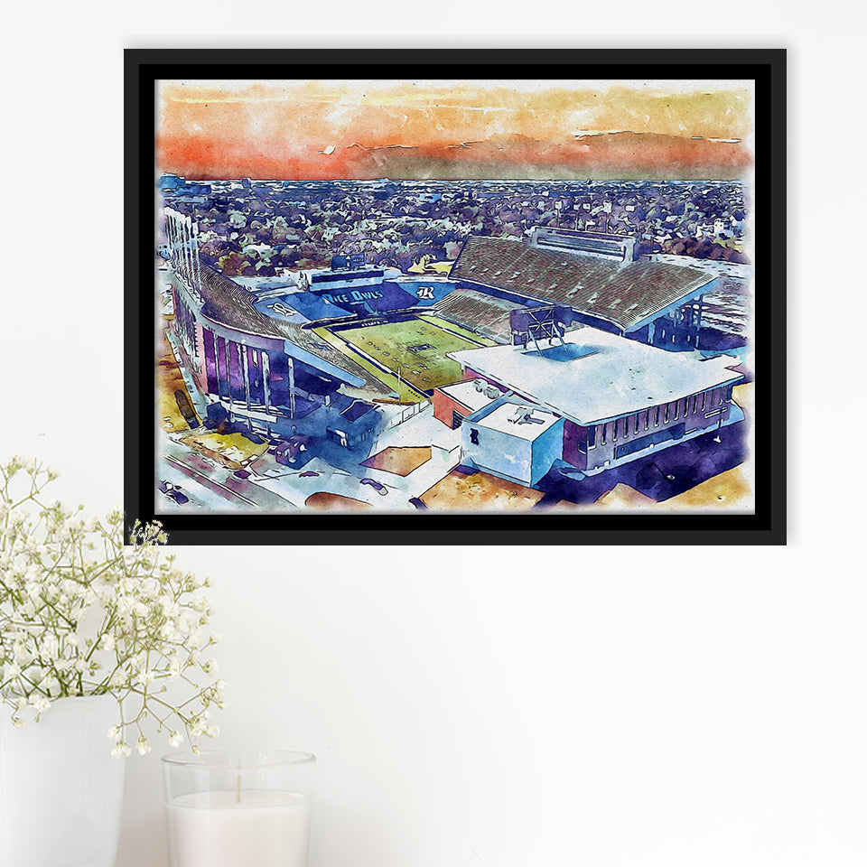 Rice Stadium WaterColor Framed Canvas Prints, Houston Texas Watercolor, Stadium Art Gifts, Floating Frame
