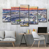 RingCentral Coliseum WaterColor 5 Panels Mix Canvas Prints, Oakland California Baseball Watercolor, Large Stadium Canvas