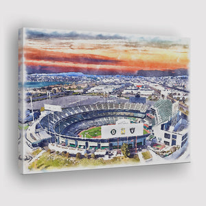 RingCentral Coliseum WaterColor Canvas Prints, Oakland California Baseball Watercolor, Stadium Art Gifts