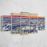 RingCentral Coliseum WaterColor 5 Panels Mix Canvas Prints, Oakland California Baseball Watercolor, Large Stadium Canvas