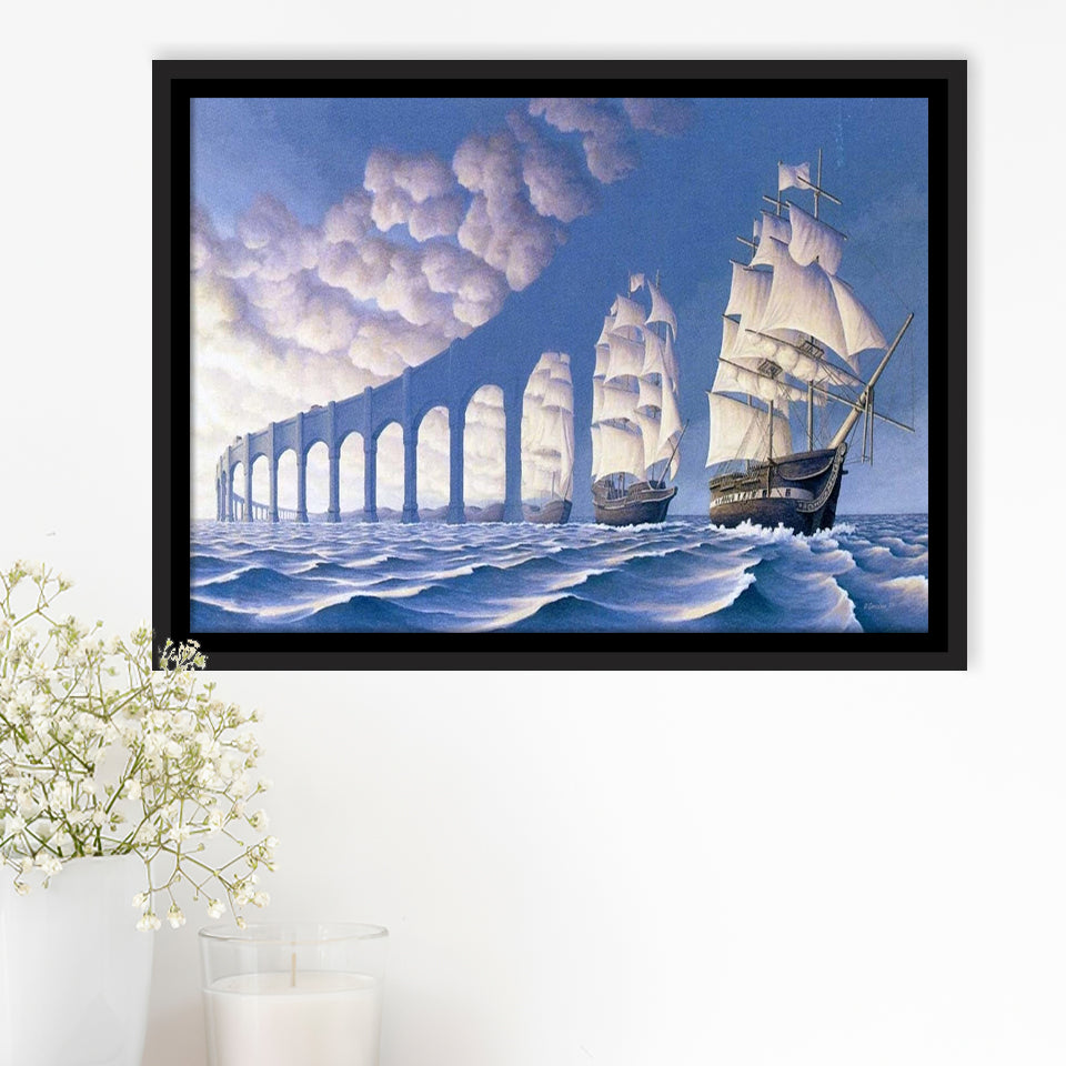 Rob Gonsalves Sun Sets Sail New Print On Canvas, Framed Canvas Print Wall Art Decor,Floating Frame