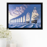 Rob Gonsalves Sun Sets Sail New Print On Canvas, Framed Canvas Print Wall Art Decor,Floating Frame