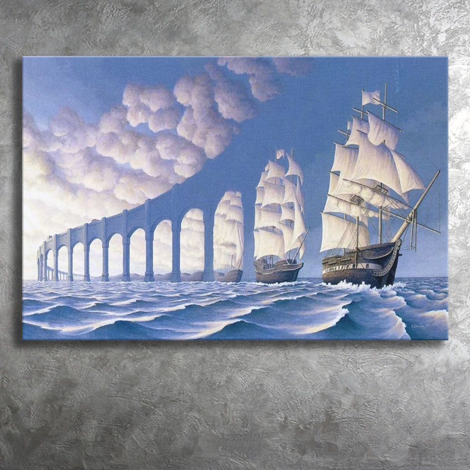 Rob Gonsalves Sun Sets Sail New Print On Canvas, Canvas Print Wall Art Decor, Landscape Art Print