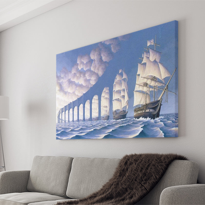 Rob Gonsalves Sun Sets Sail New Print On Canvas, Canvas Print Wall Art Decor, Landscape Art Print