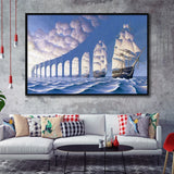 Rob Gonsalves Sun Sets Sail New Print On Canvas, Framed Canvas Print Wall Art Decor,Floating Frame