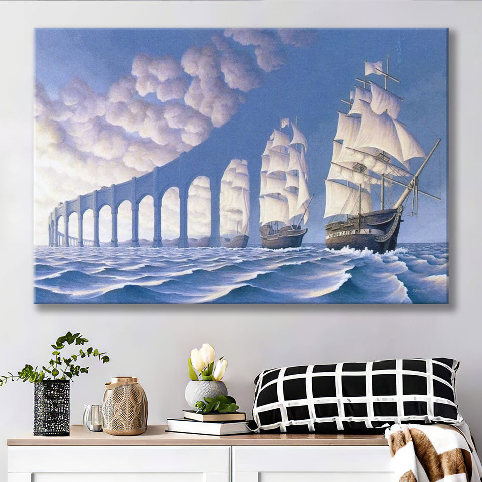 Rob Gonsalves Sun Sets Sail New Print On Canvas, Canvas Print Wall Art Decor, Landscape Art Print
