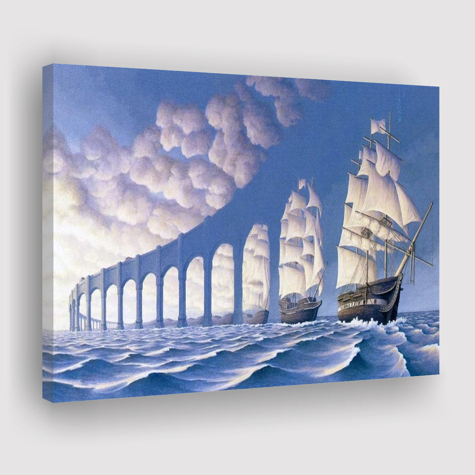 Rob Gonsalves Sun Sets Sail New Print On Canvas, Canvas Print Wall Art Decor, Landscape Art Print