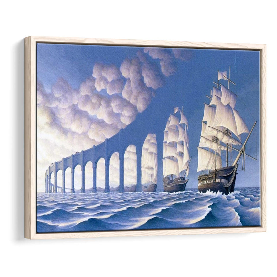 Rob Gonsalves Sun Sets Sail New Print On Canvas, Framed Canvas Print Wall Art Decor,Floating Frame
