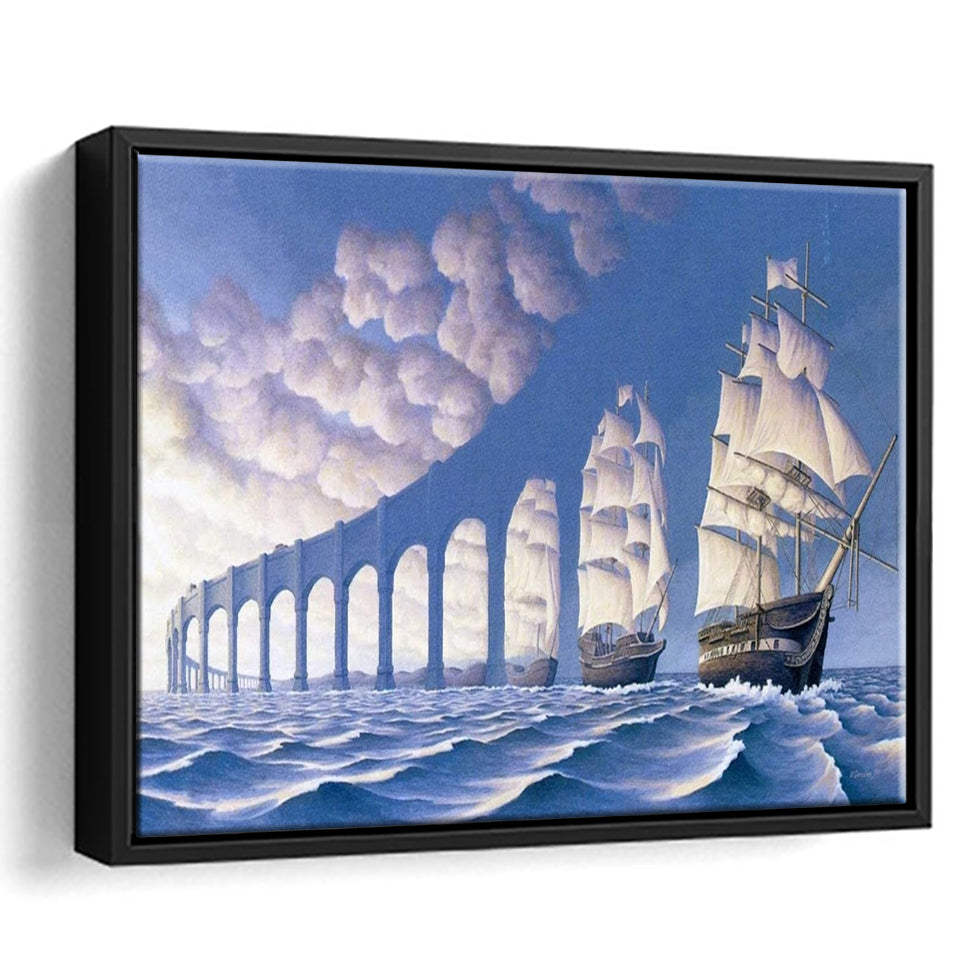 Rob Gonsalves Sun Sets Sail New Print On Canvas, Framed Canvas Print Wall Art Decor,Floating Frame