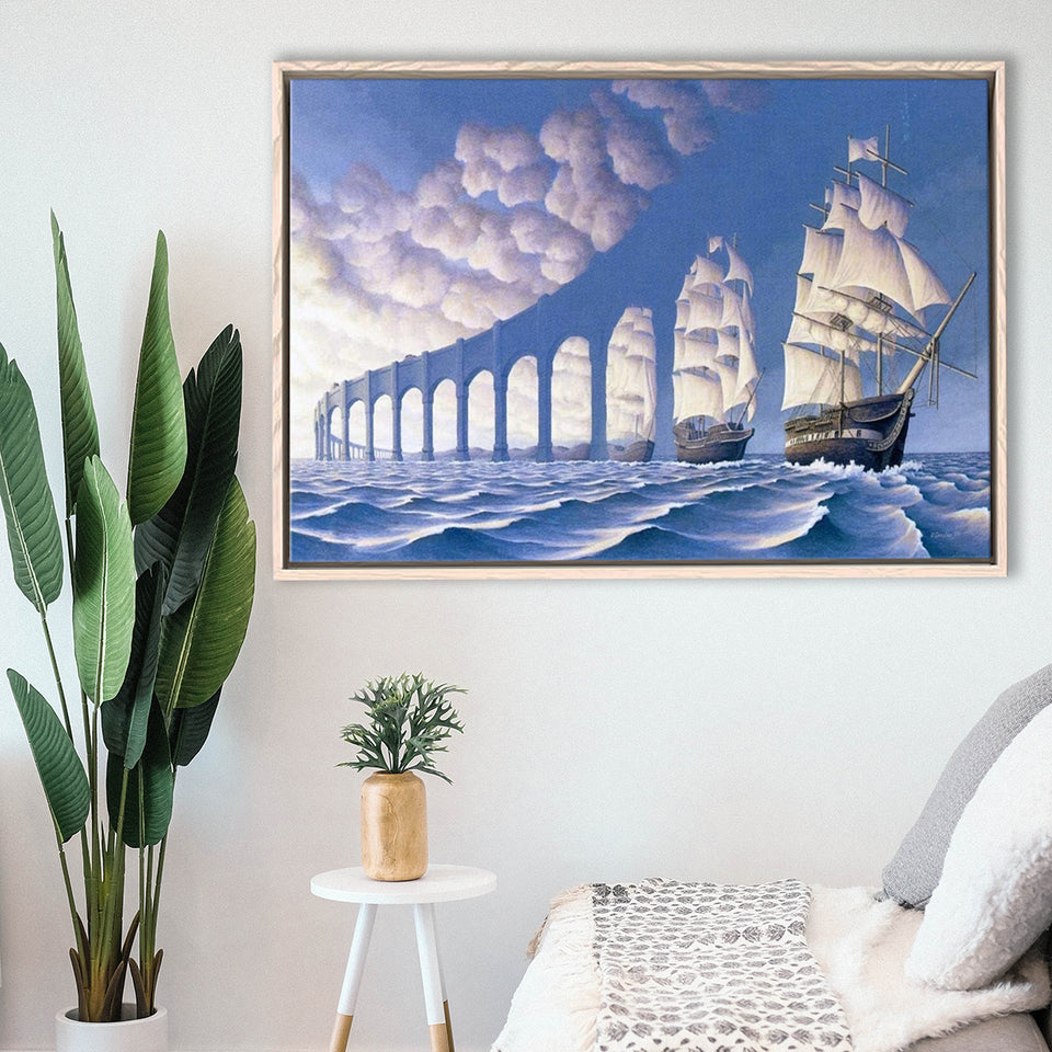 Rob Gonsalves Sun Sets Sail New Print On Canvas, Framed Canvas Print Wall Art Decor,Floating Frame