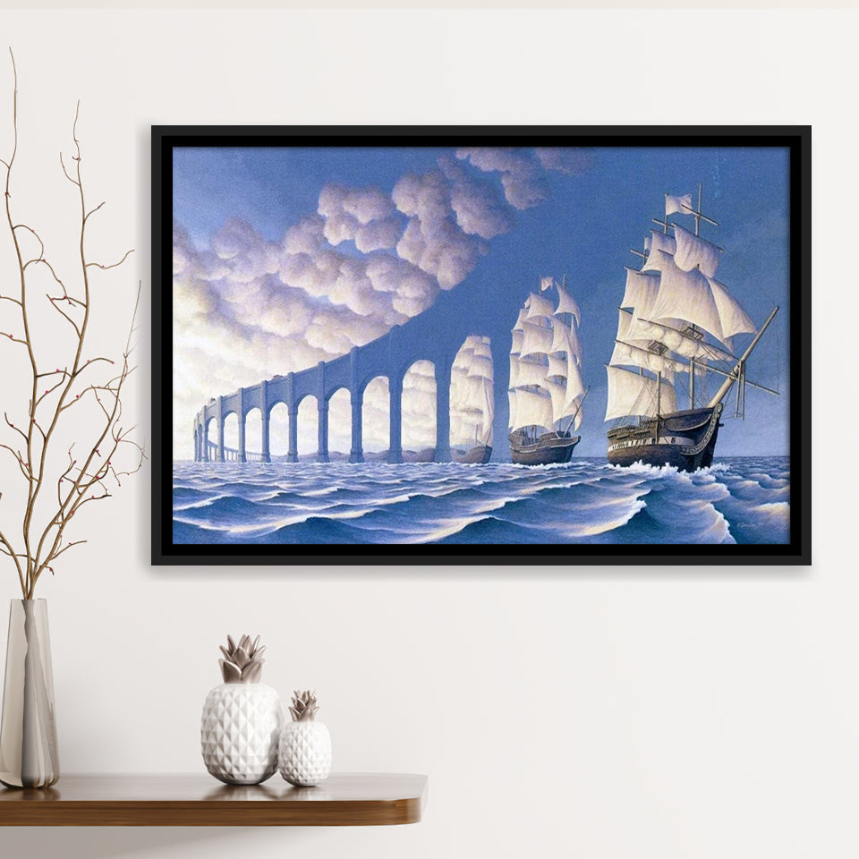 Rob Gonsalves Sun Sets Sail New Print On Canvas, Framed Canvas Print Wall Art Decor,Floating Frame