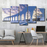 Rob Gonsalves Sun Sets Sail New Print On Canvas, Multi Panel Canvas Print Wall Art Decor, 5 Mixed Panel