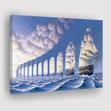 Rob Gonsalves Sun Sets Sail New Print On Canvas, Canvas Print Wall Art Decor, Landscape Art Print