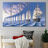 Rob Gonsalves Sun Sets Sail New Print On Canvas, Extra Large Multi 5 Panel Canvas Print Wall Art Decor