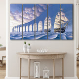 Rob Gonsalves Sun Sets Sail New Print On Canvas, Extra Large Multi 5 Panel Canvas Print Wall Art Decor
