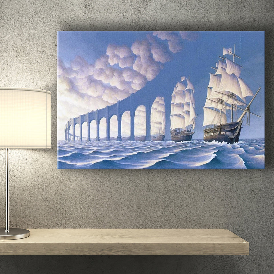 Rob Gonsalves Sun Sets Sail New Print On Canvas, Canvas Print Wall Art Decor, Landscape Art Print