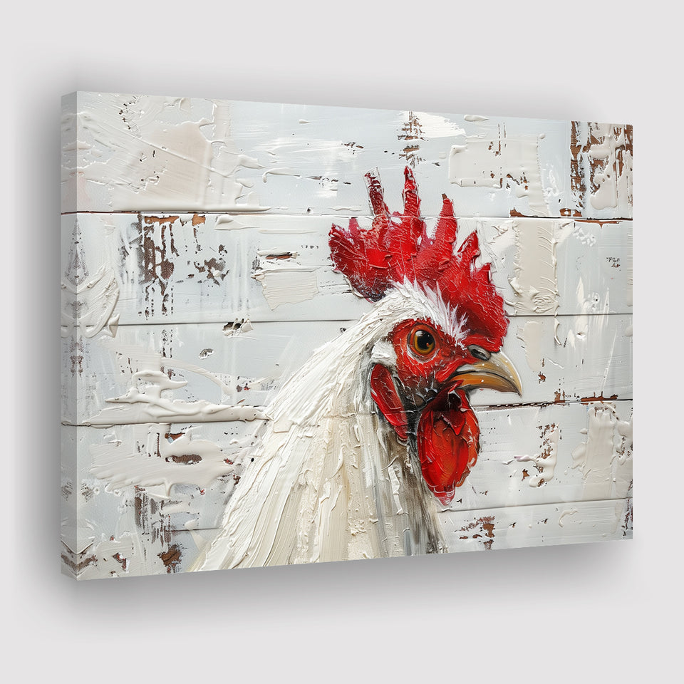 Rooster Painted On Woode Background Rustic Art, Canvas Print Wall Art Decor, Landscape Art Print