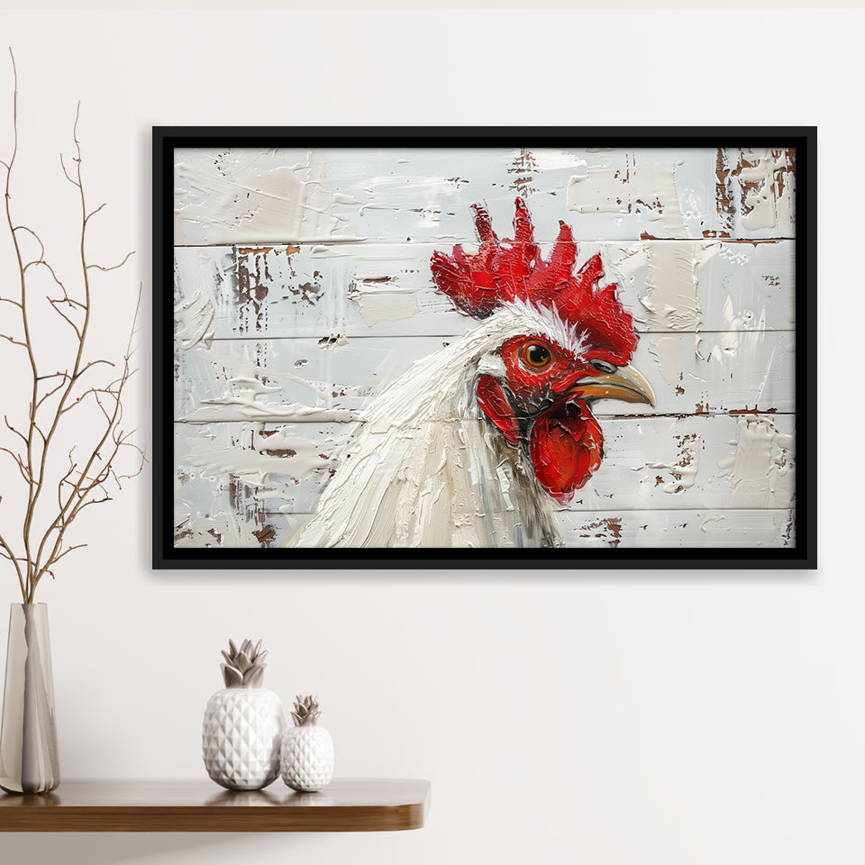 Rooster Painted On Woode Background Rustic Art, Framed Canvas Print Wall Art Decor,Floating Frame