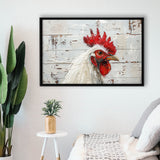Rooster Painted On Woode Background Rustic Art, Framed Canvas Print Wall Art Decor,Floating Frame
