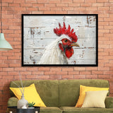 Rooster Painted On Woode Background Rustic Art, Framed Art Print Wall Decor, Framed Picture
