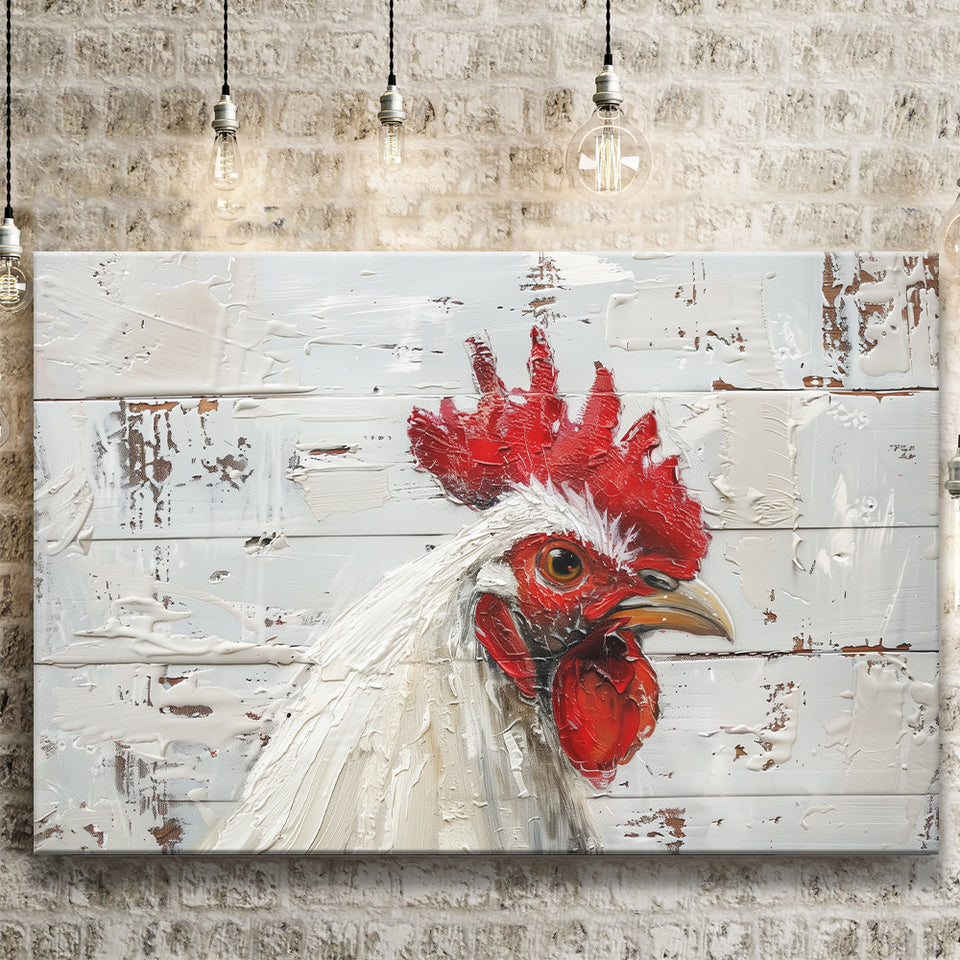 Rooster Painted On Woode Background Rustic Art, Canvas Print Wall Art Decor, Landscape Art Print