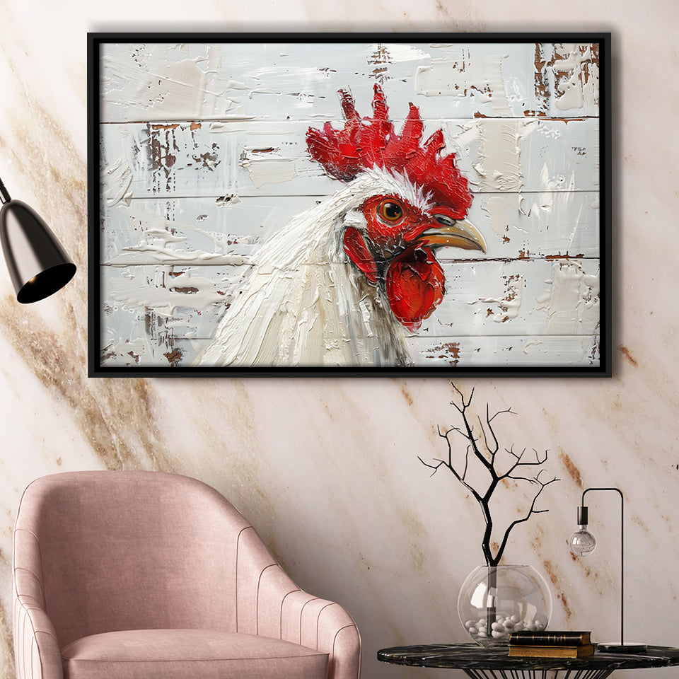 Rooster Painted On Woode Background Rustic Art, Framed Canvas Print Wall Art Decor,Floating Frame