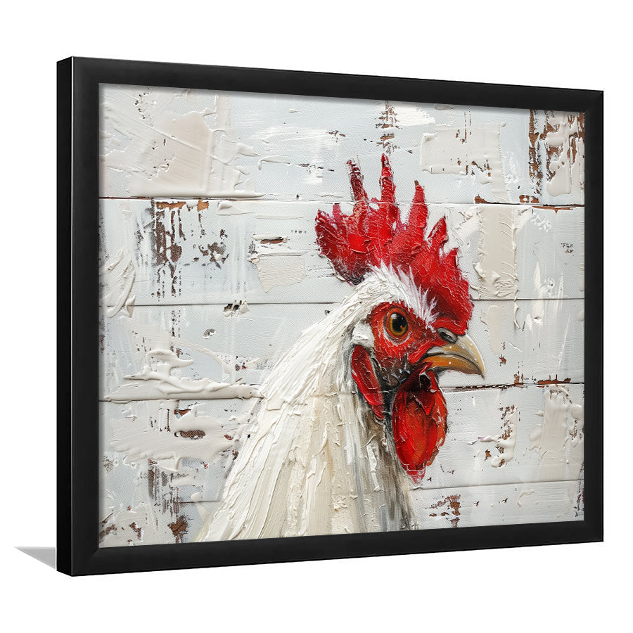 Rooster Painted On Woode Background Rustic Art, Framed Art Print Wall Decor, Framed Picture