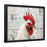 Rooster Painted On Woode Background Rustic Art, Framed Art Print Wall Decor, Framed Picture